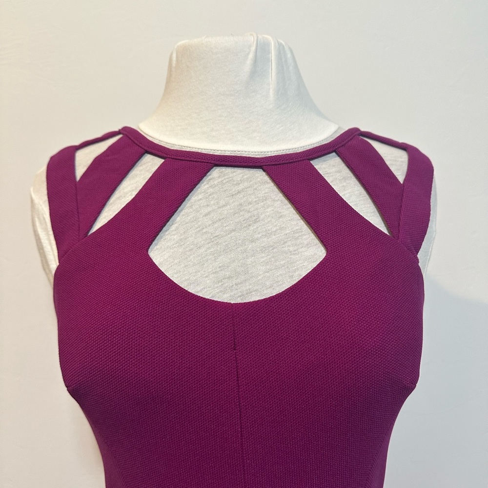 Betsey Johnson Magenta Cutout Fit & Flare Dress Size 6 Pockets Gold Zipper - Picture 10 of 12